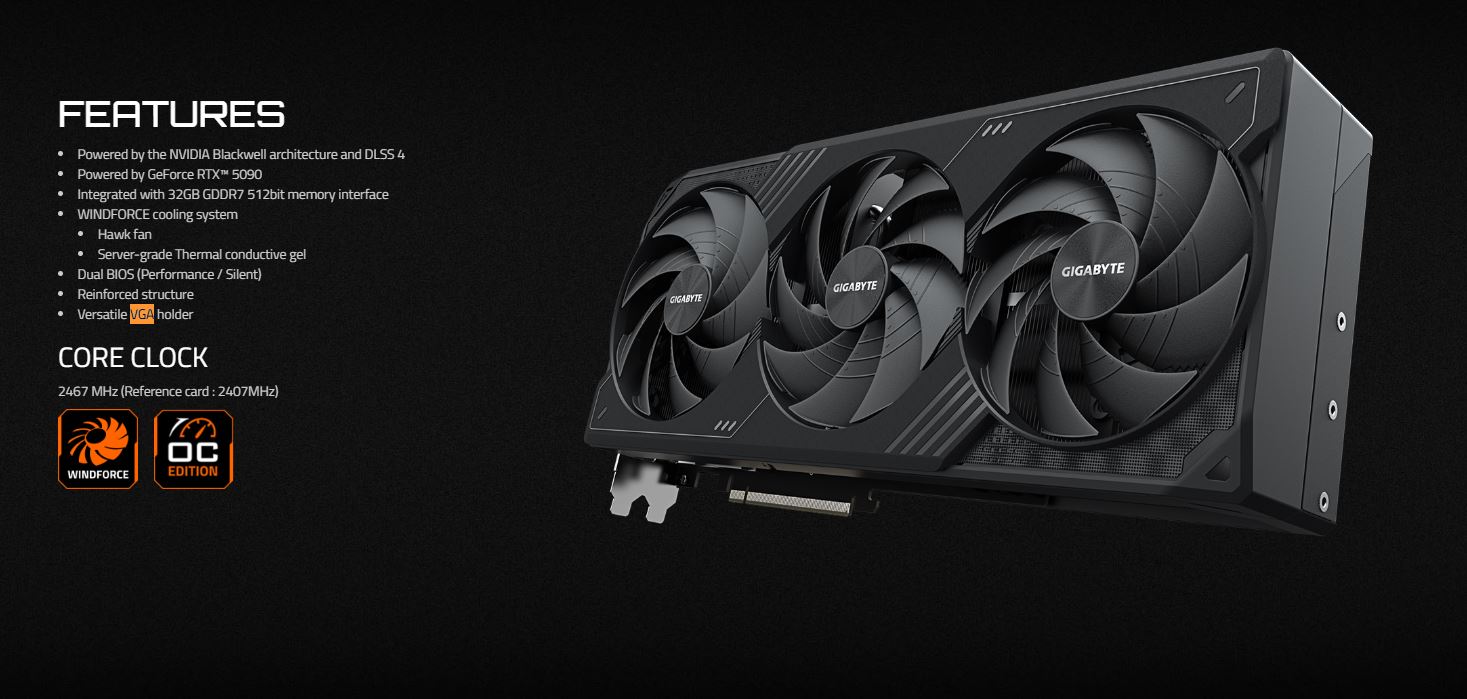 Gigabyte GeForce RTX 5090 WINDFORCE OC 32G GDDR7 Graphics Card